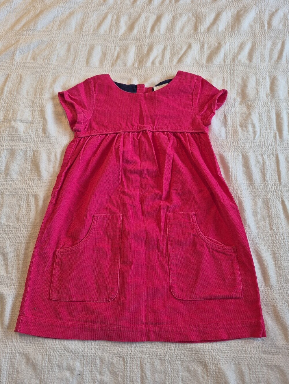Mini Boden girls 6-7 yrs pink corduroy folded short sleeve dress 2 pockets  EUC